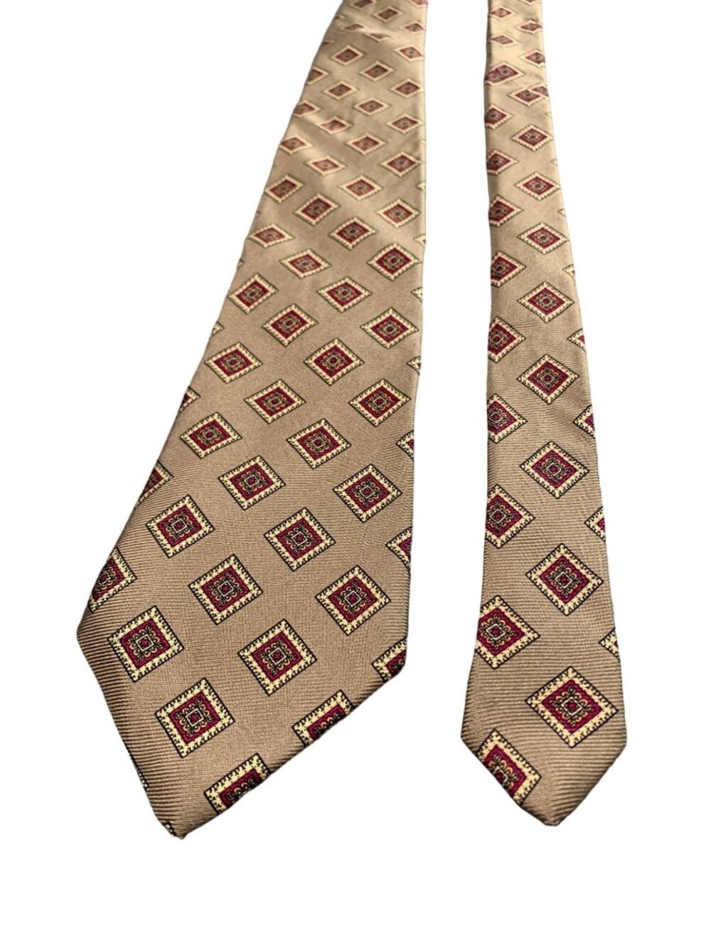 Vintage Nates Mens Silk Tie Brown Red Geometric Pattern USA Necktie